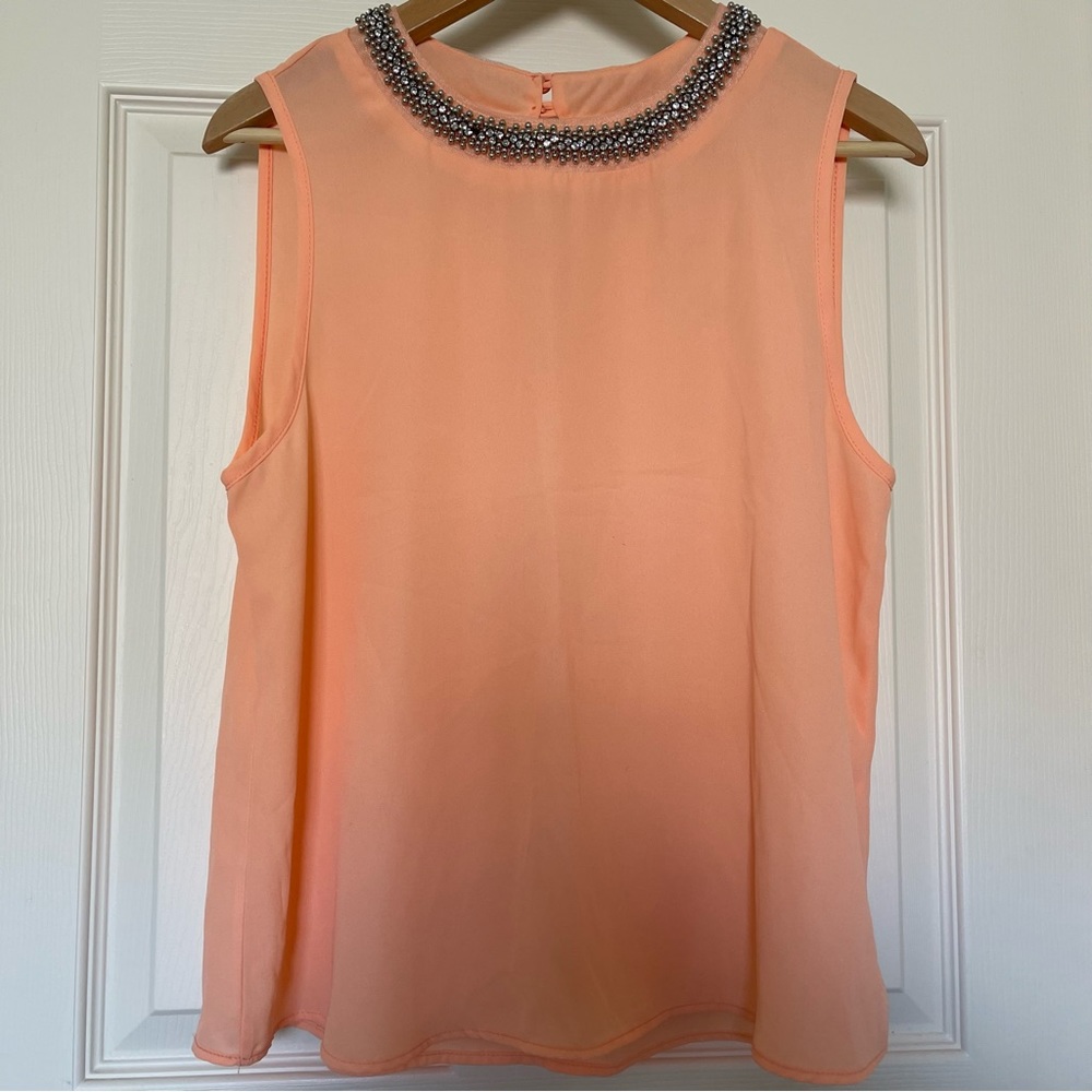 A’gaci Sheer Peach Color Blouse w/ Embellished Collar